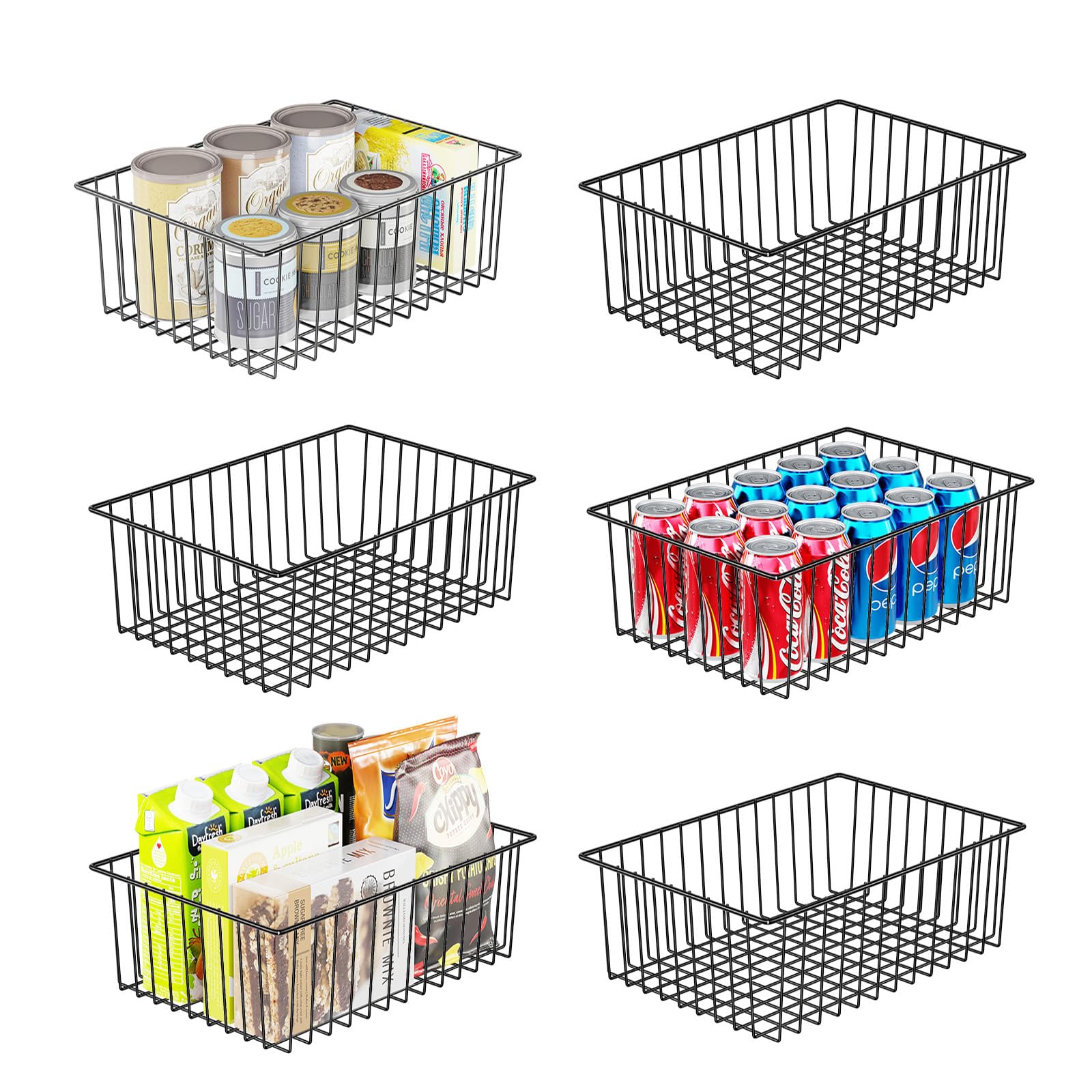 Simple Trending front view of all six black wire baskets showing organization benefit
