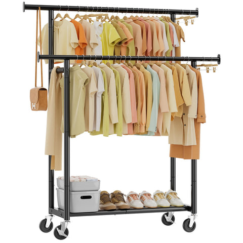 Simple Trending front view of double-rod rack showing organized clothes and space-saving benefit