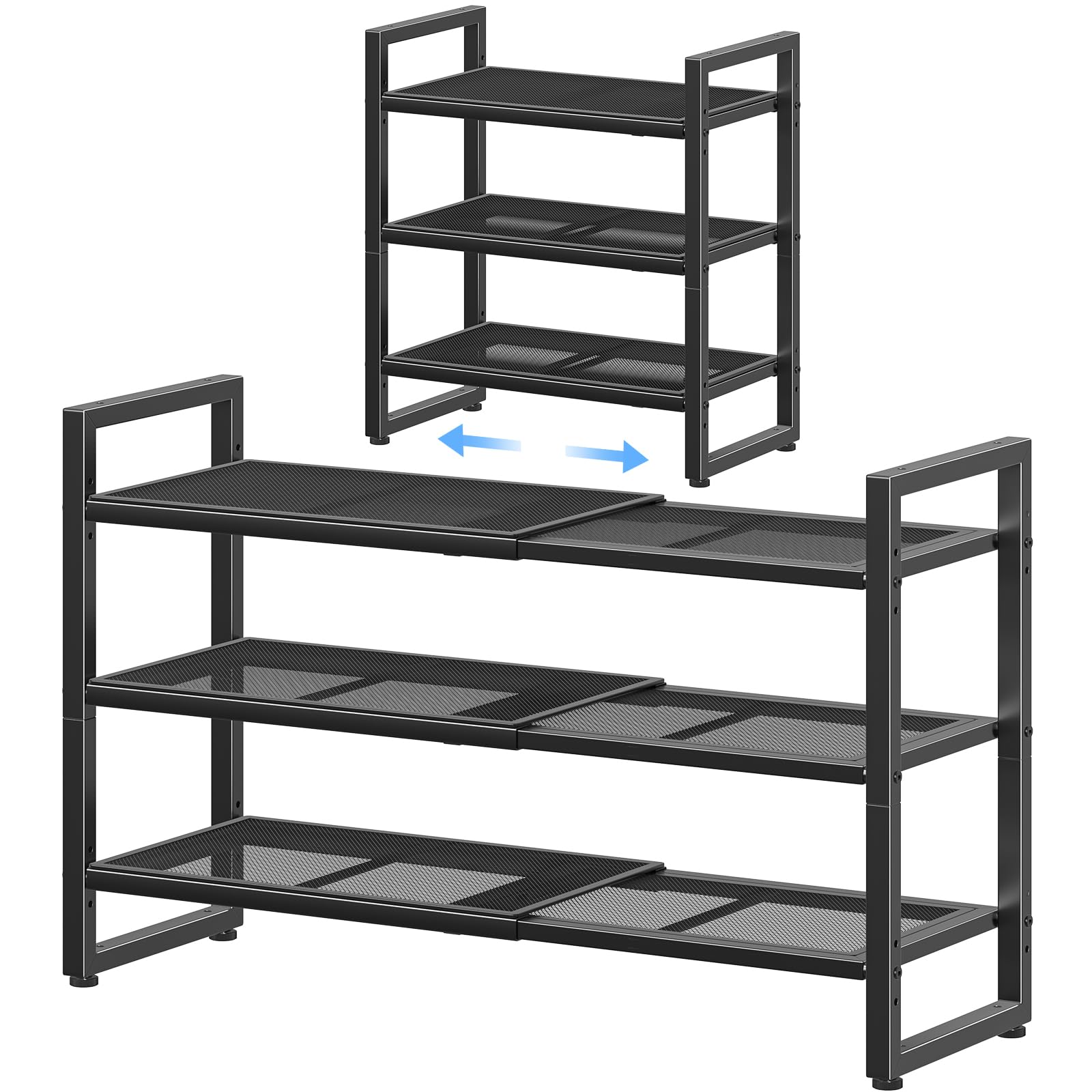 Simple Trending front view of black 3-tier rack showing organized shoes and space saving