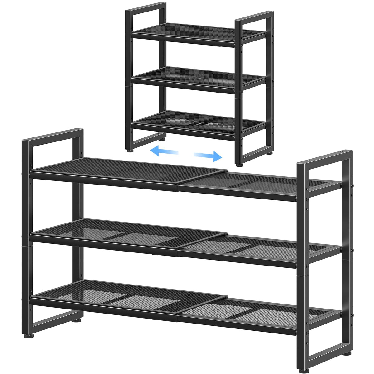 Simple Trending front view of black 3-tier rack showing organized shoes and space saving