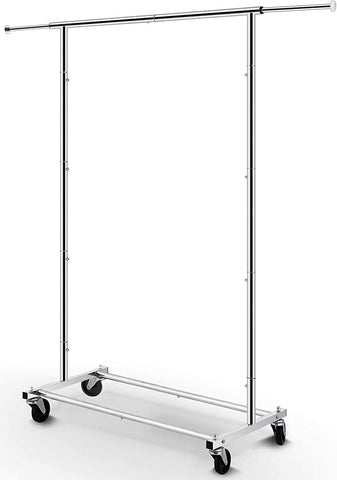 Simple Trending front view of chrome garment rack showing overall structure and storage benefit