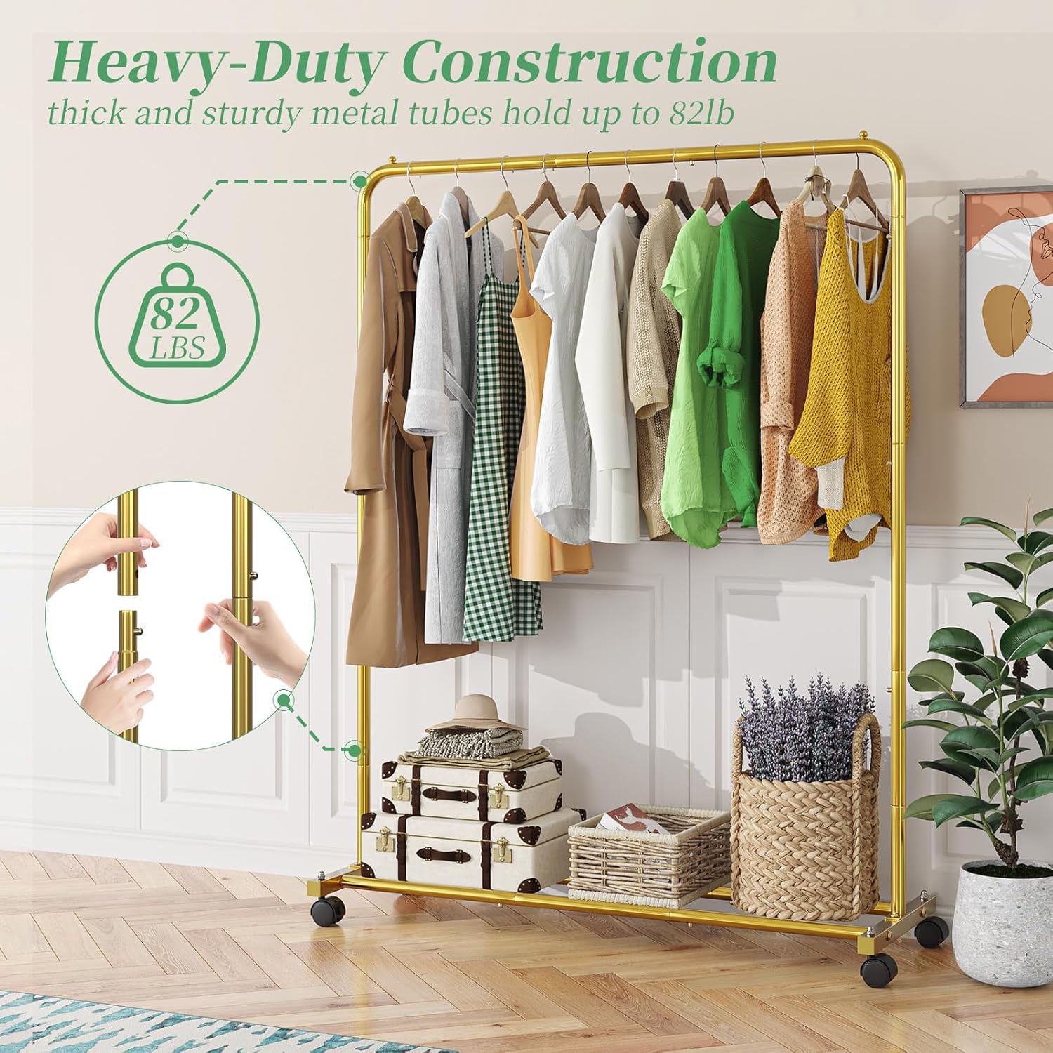 Simple Trending rack beside chair for scale showing compact footprint and space-saving benefit