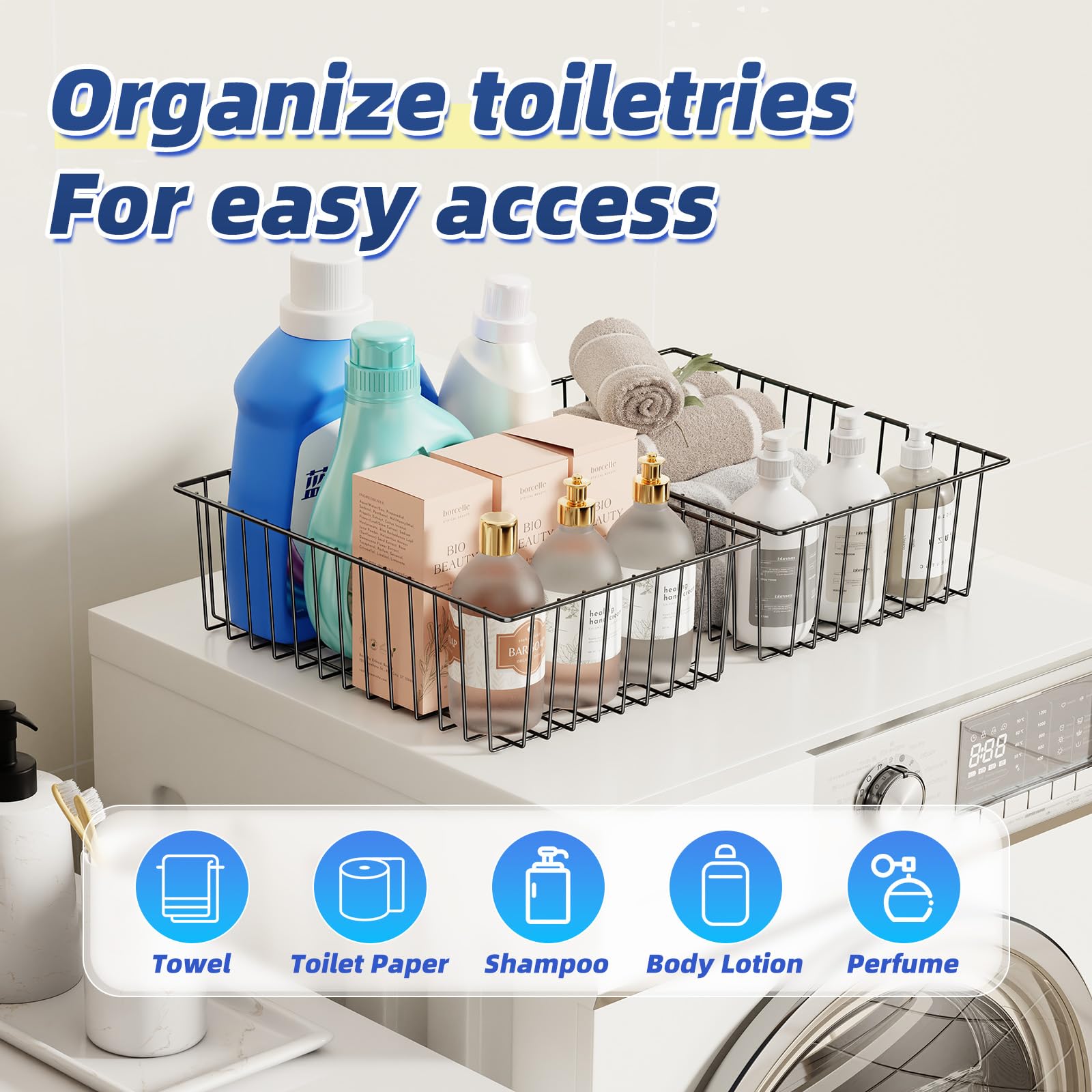 Simple Trending pantry scene with baskets holding canned goods for quick access