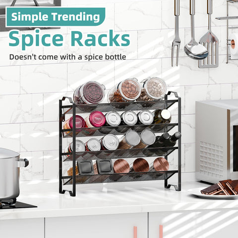 Simple Trending spice rack on countertop with jars in use for easy reach