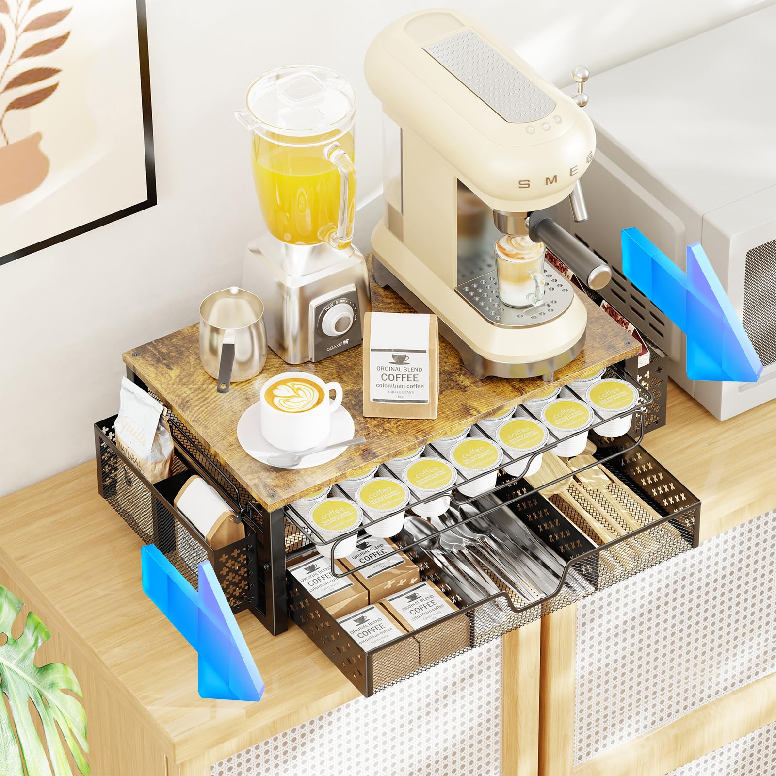 Simple Trending open sliding drawers filled with pods for quick selection