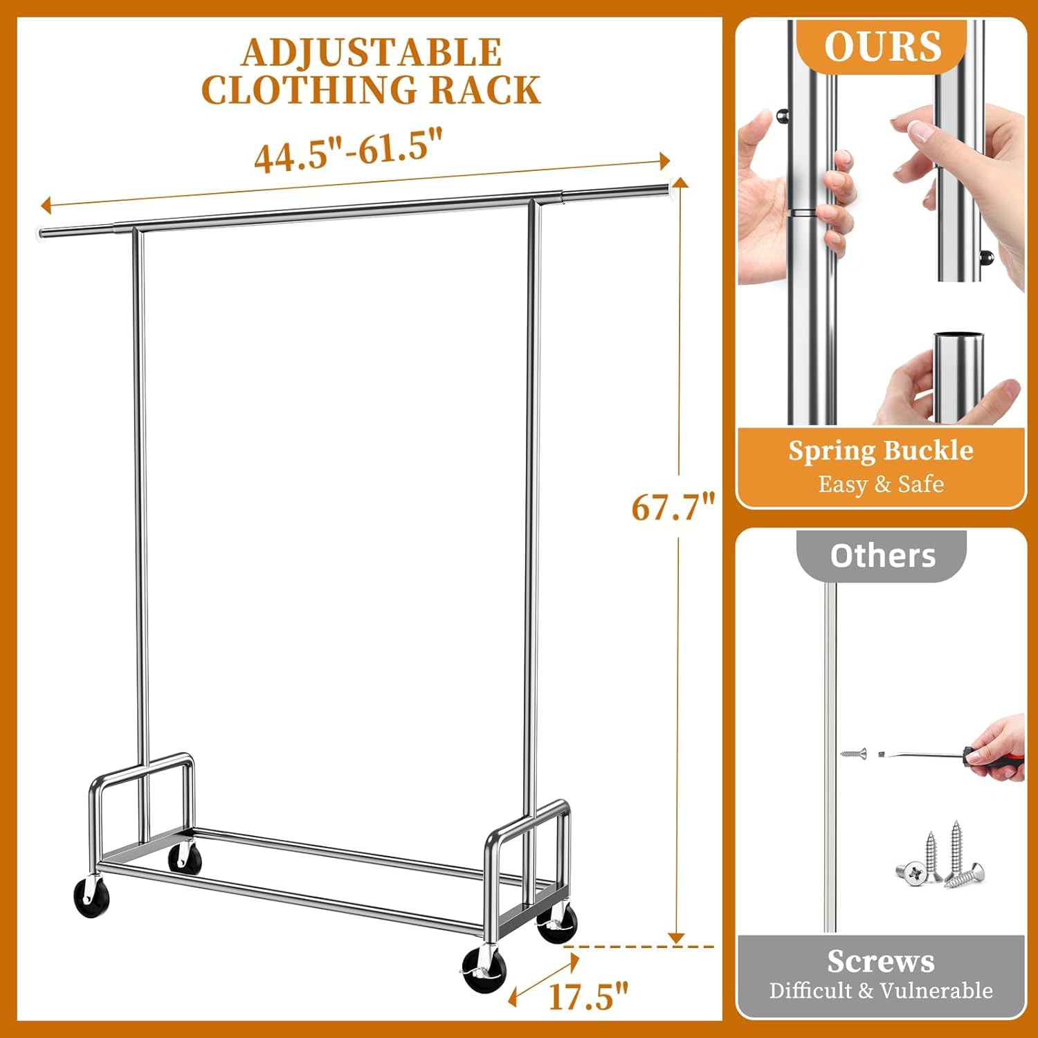 Simple Trending rack beside coats showing scale and heavy-duty capacity