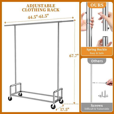 Simple Trending rack beside coats showing scale and heavy-duty capacity