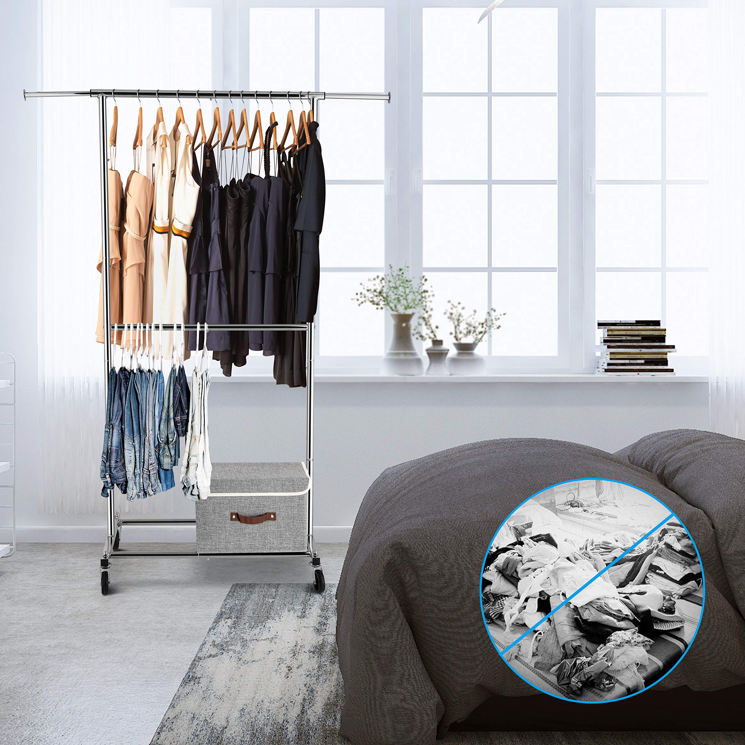 Simple Trending rack with hanger comparison showing scale and capacity benefit