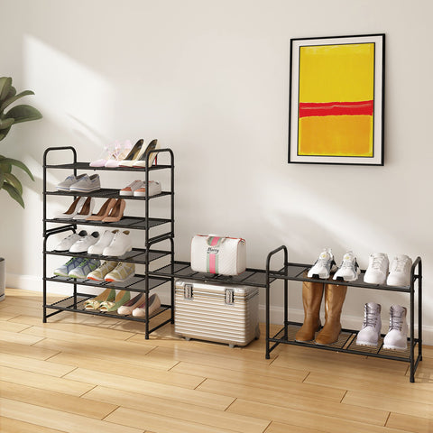 Simple Trending shoe rack beside shoes illustrating size and capacity benefit