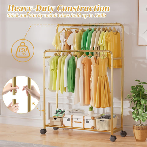 Simple Trending rack with clothes for scale showing generous capacity and practical use benefit