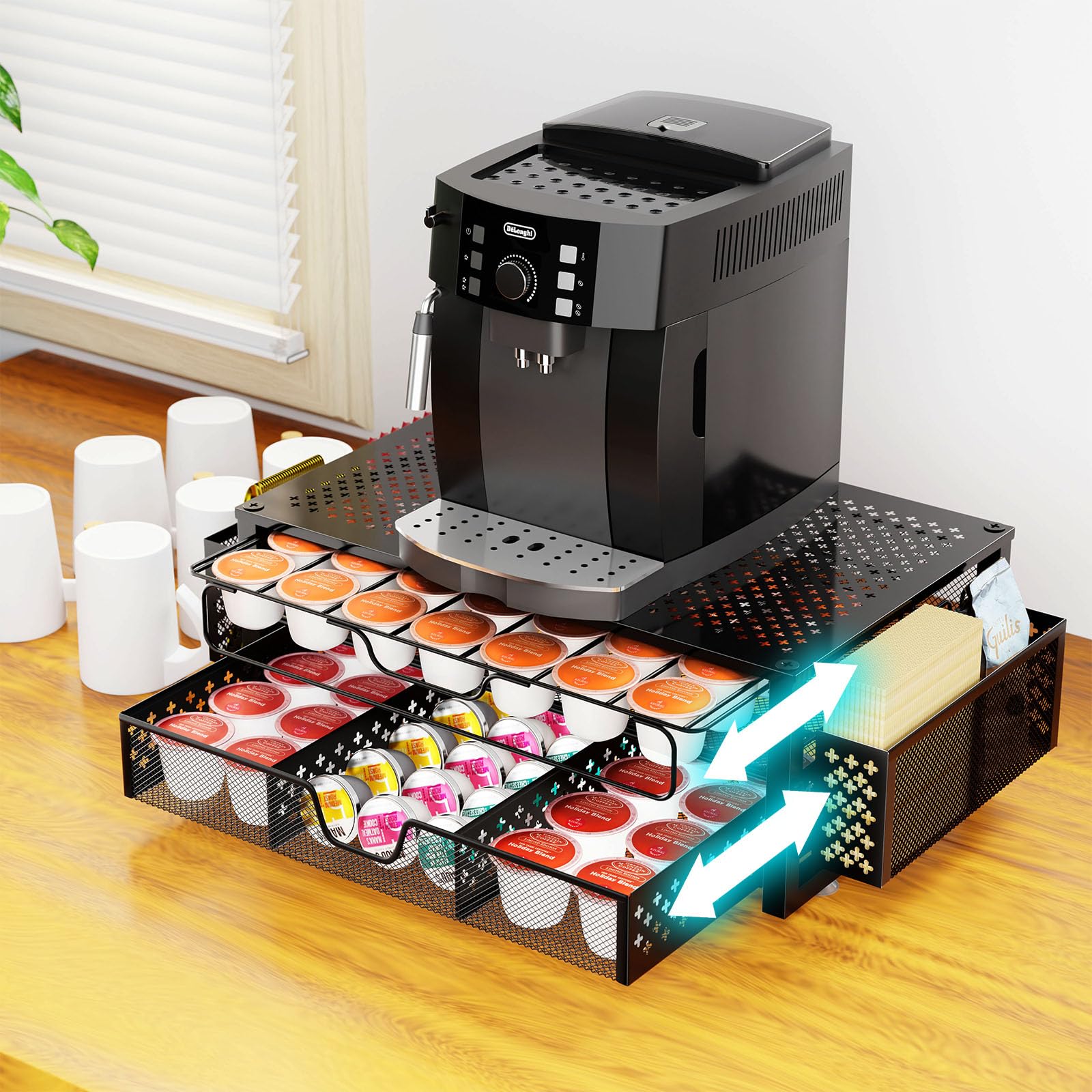 Simple Trending top shelf holding a compact coffee maker for space-saving setup