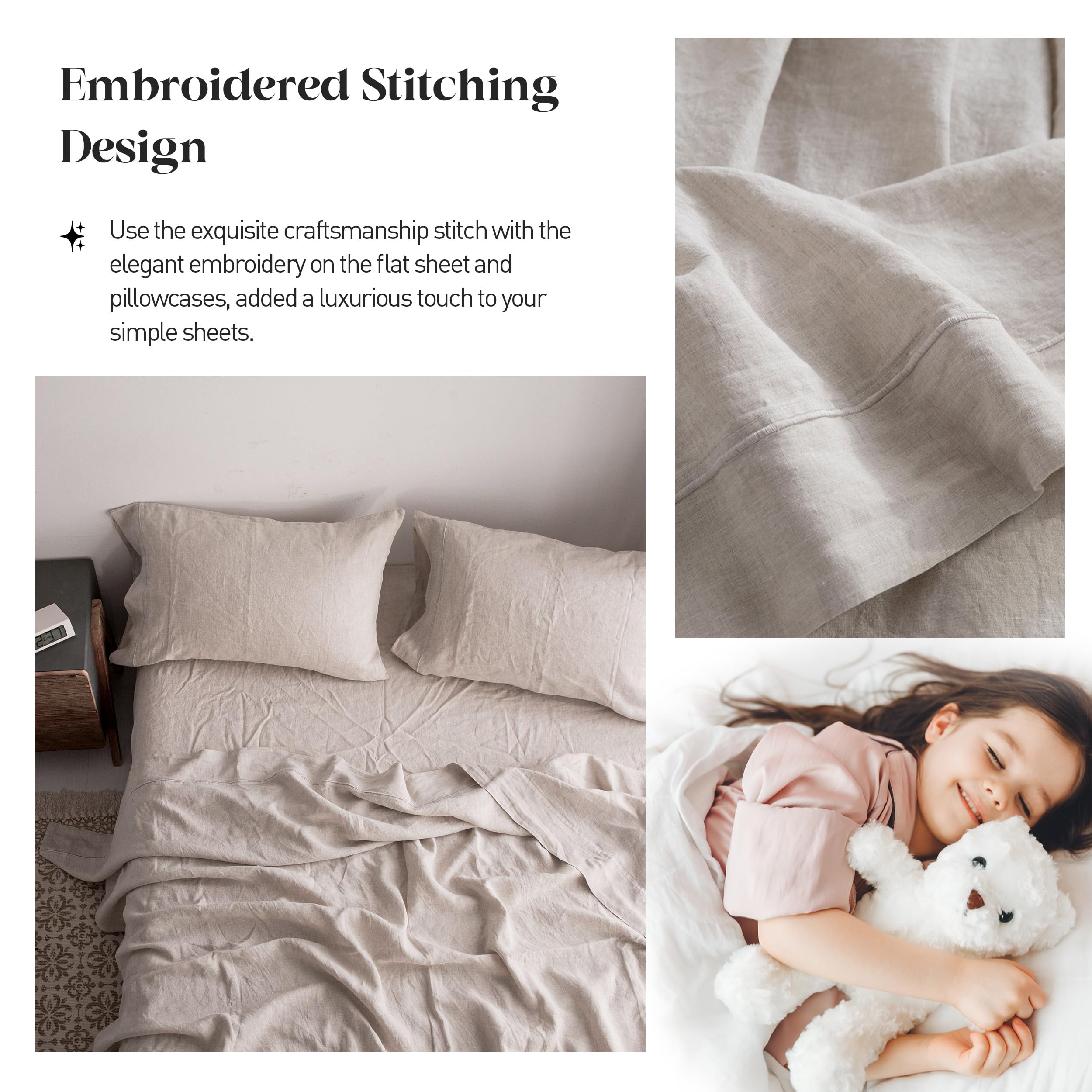 Simple&Opulence linen texture close-up revealing stone-washed softness and breathable feel