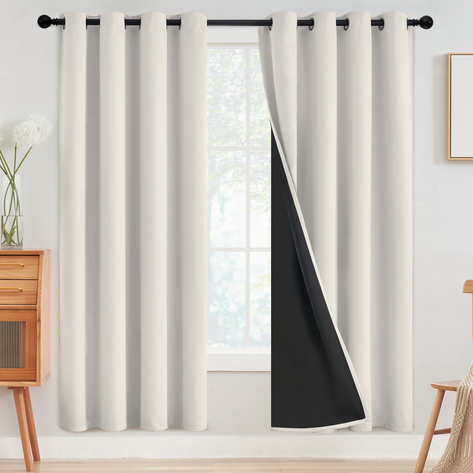 SimpleHome cream front view showing full blackout coverage and clean hang