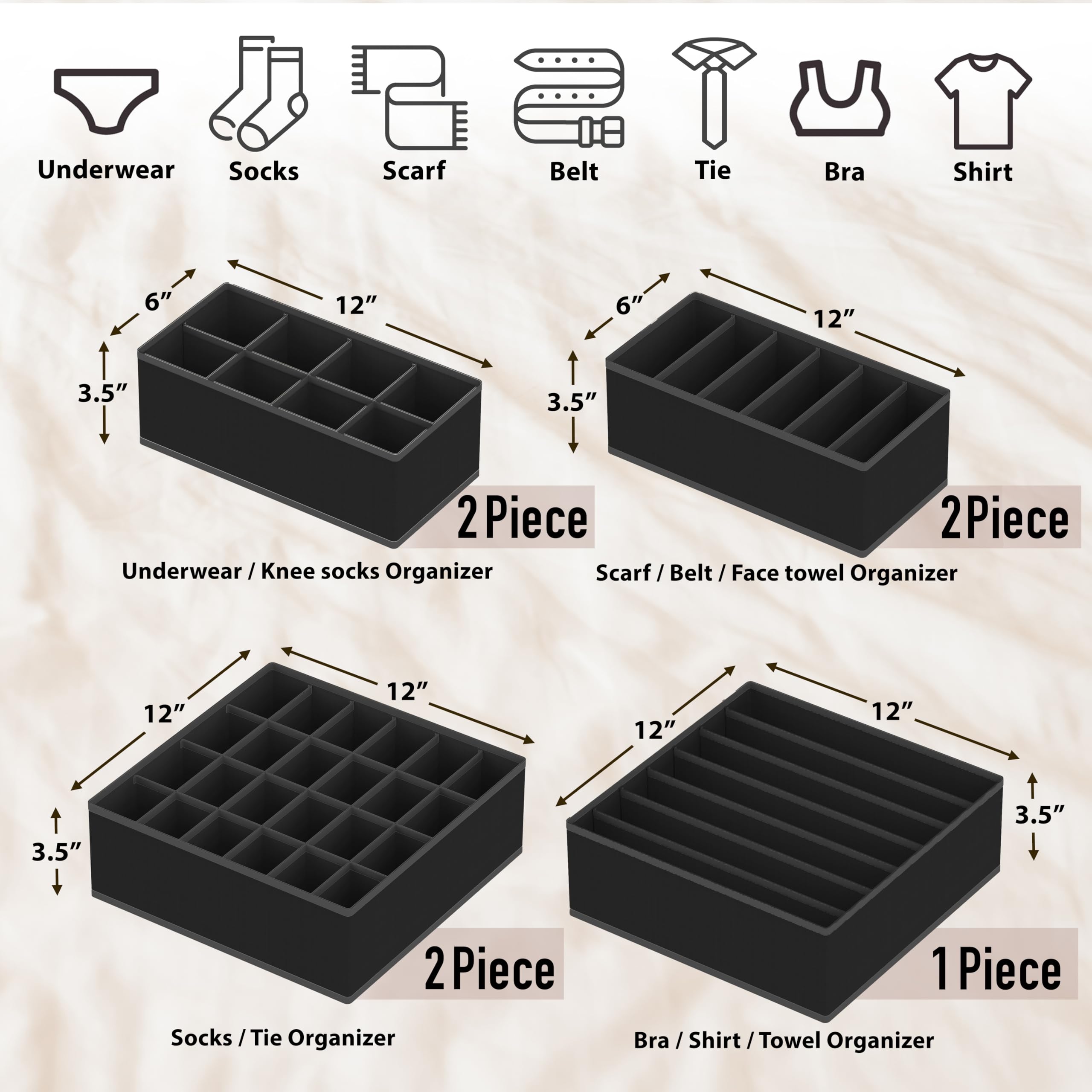 Simple Houseware inside layout displaying assorted cells for socks, underwear, accessories