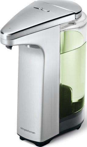 simplehuman brushed nickel front view showing sleek finish and compact design benefit: elegant durability