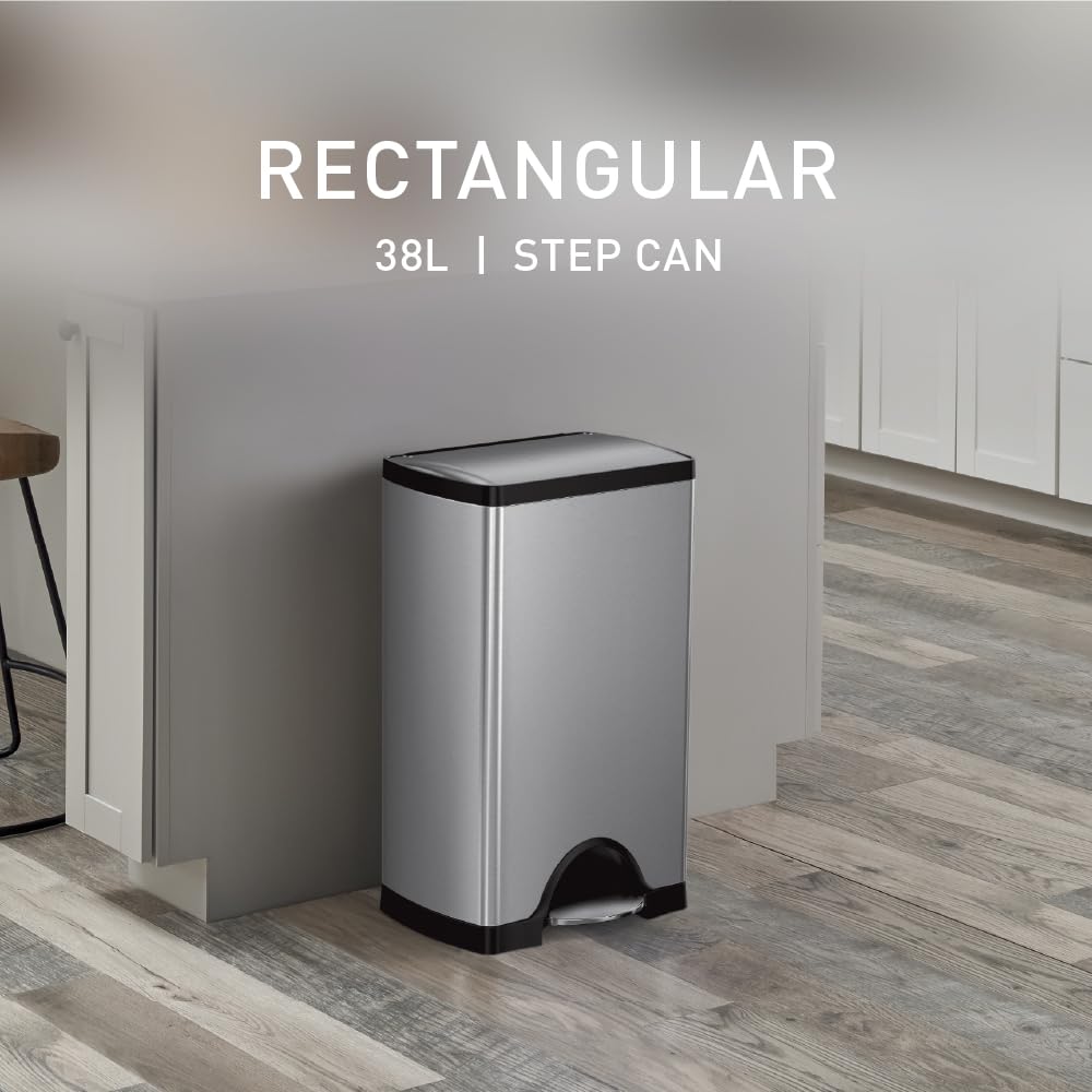 simplehuman brushed stainless close-up highlighting fingerprint-resistant finish and modern look