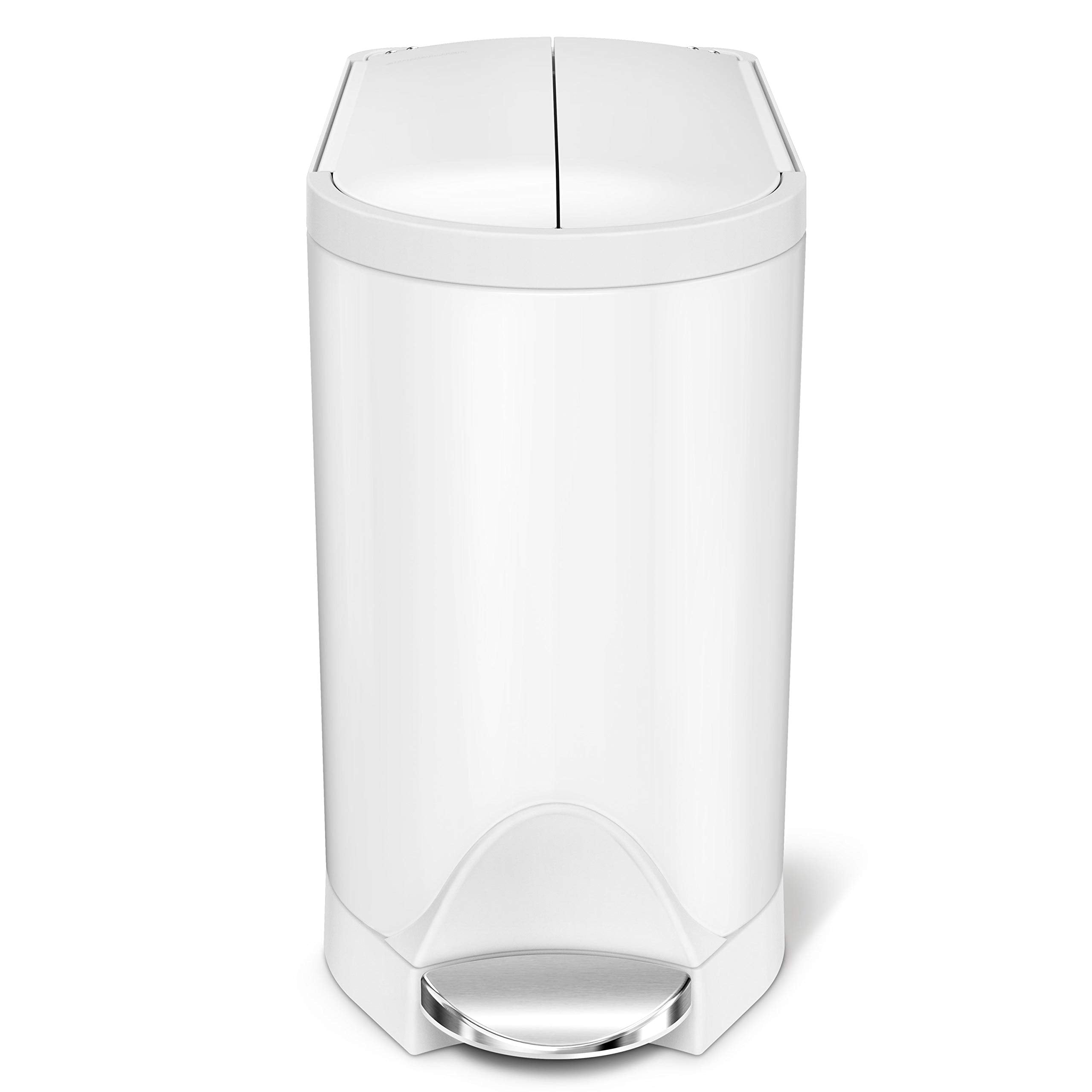 simplehuman butterfly step can placed under vanity illustrating slim fit and space-saving benefit