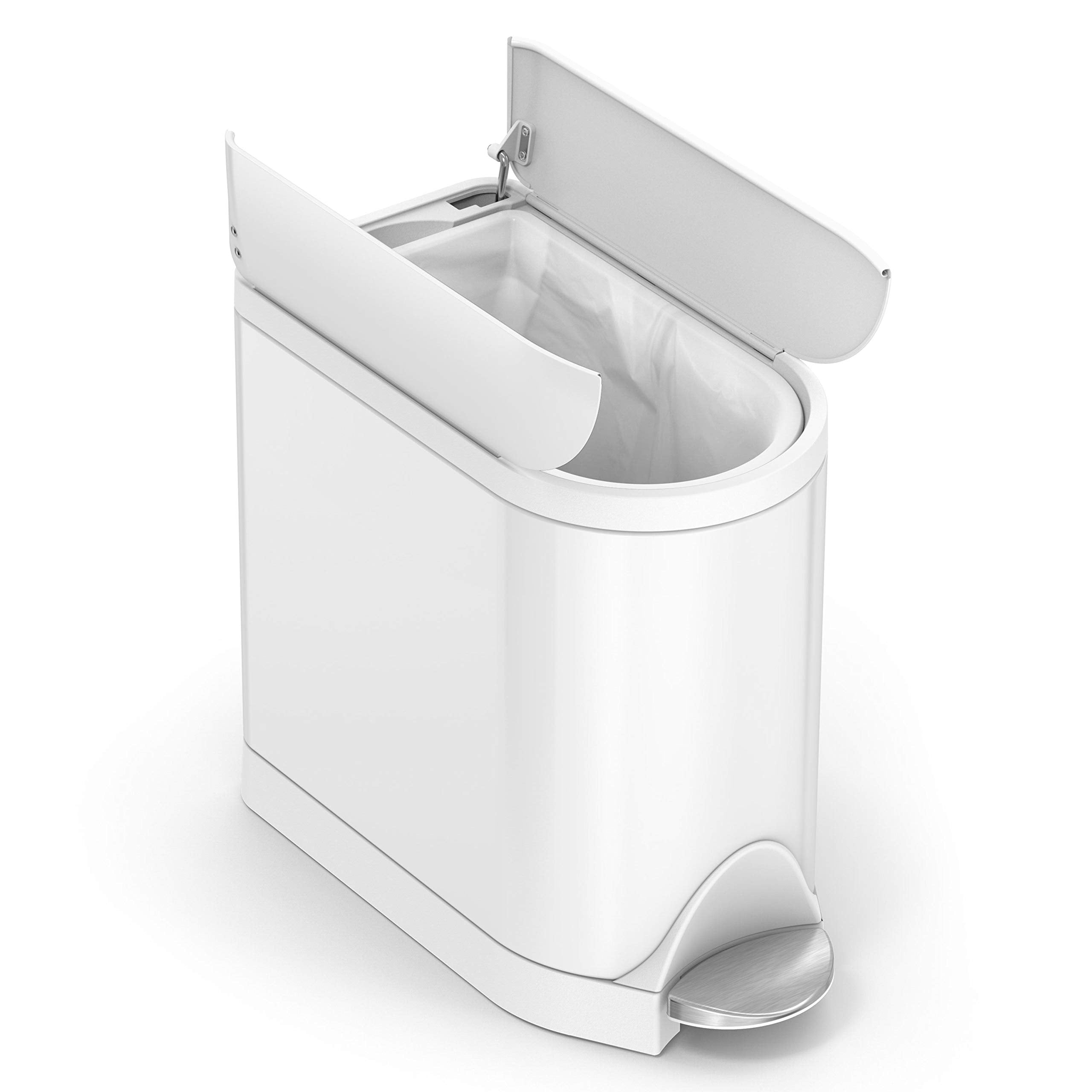 simplehuman close-up of split butterfly lid and Lid Shox® for quiet slow-close benefit