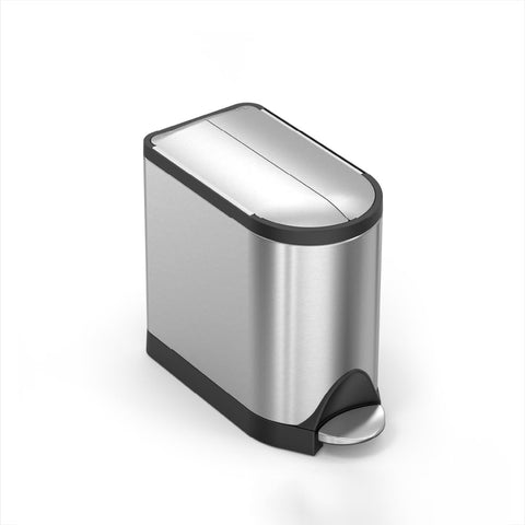 simplehuman front view of butterfly lid shows compact footprint and neat appearance