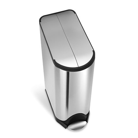 simplehuman butterfly lid open under low counter, maximizing clearance for tight spaces