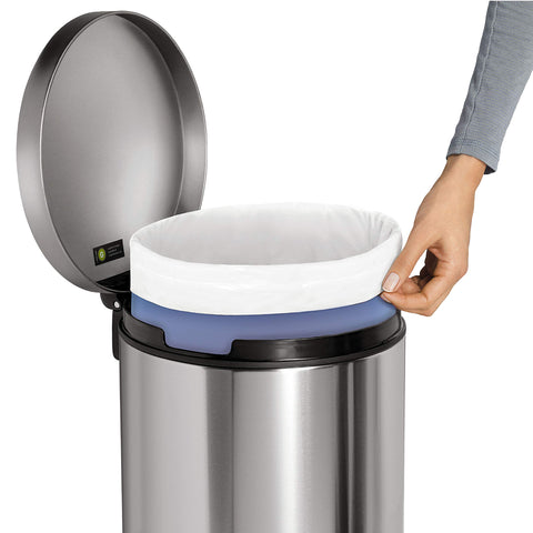 simplehuman step can with Code G liner installed showing tidy fit and no overhang convenience