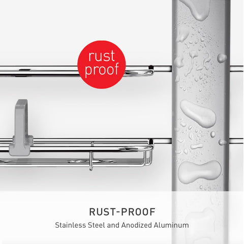 simplehuman rubberized clamp and suction cups securing caddy without drilling