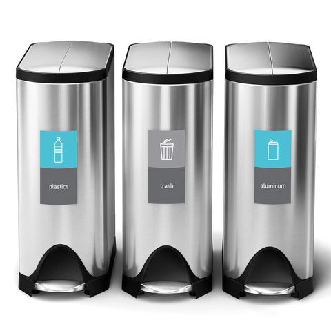 simplehuman close-up on steel pedal and LidShox, durable quiet operation benefit