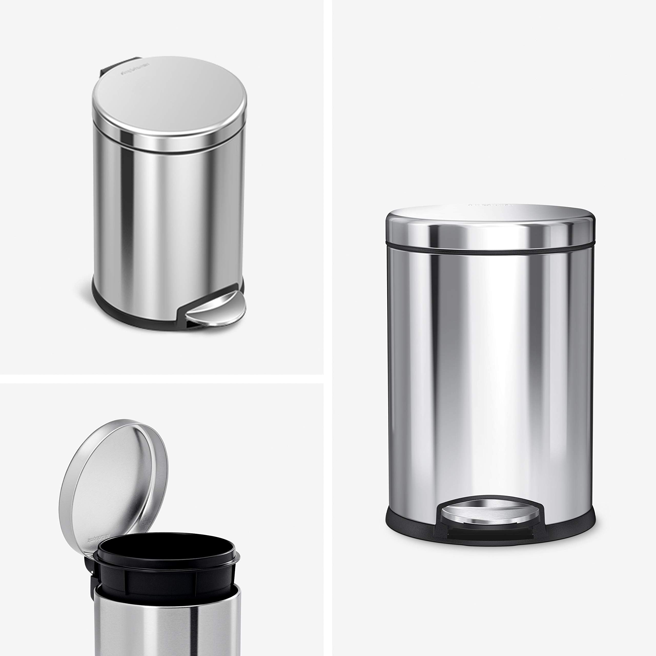 simplehuman close-up of Lid Shox mechanism and soft-close lid benefit: silent operation