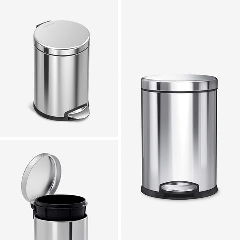 simplehuman close-up of Lid Shox mechanism and soft-close lid benefit: silent operation