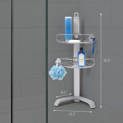 simplehuman caddy holding shampoo and wash bottles, quick access benefit