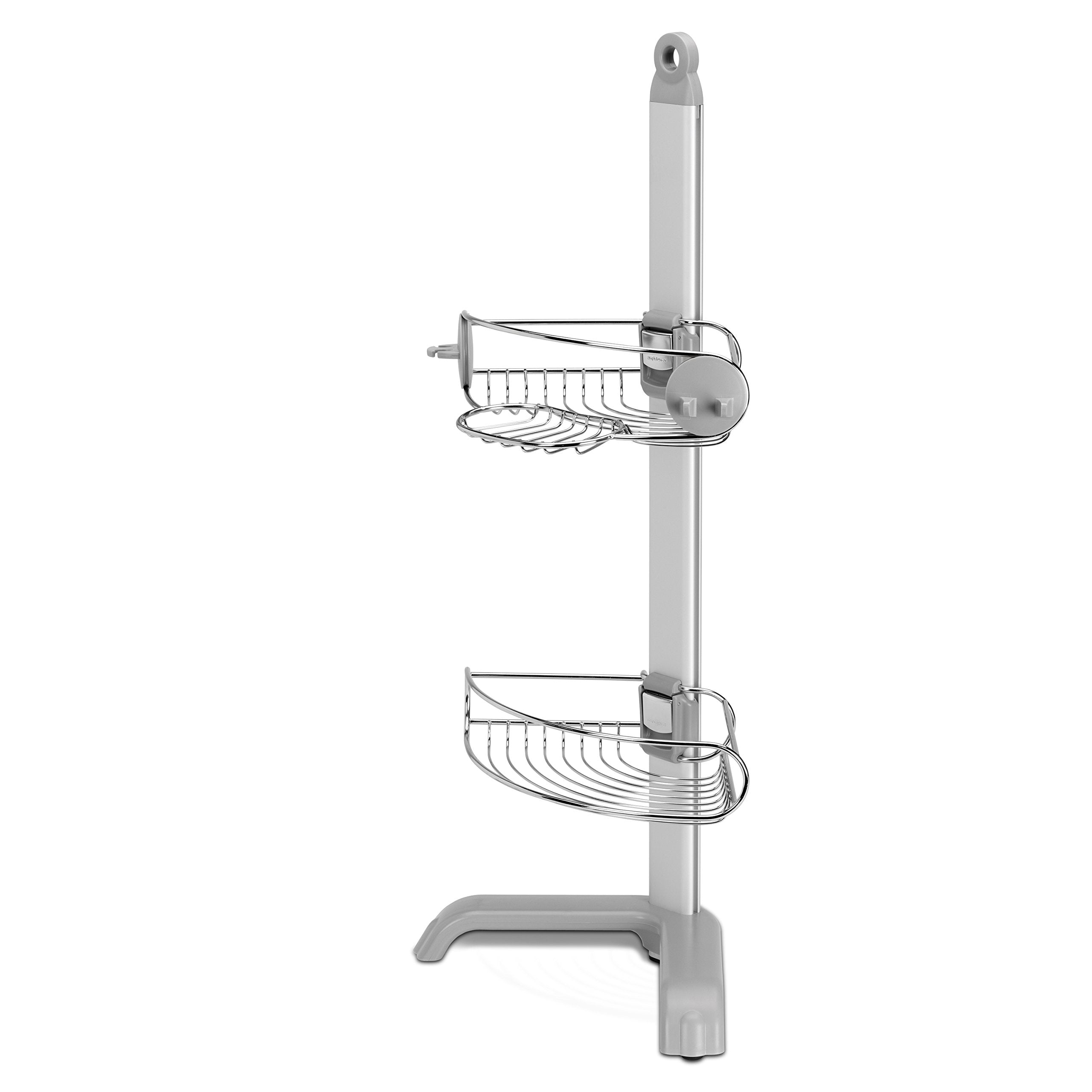 simplehuman caddy in bathroom corner, saves space and reduces clutter