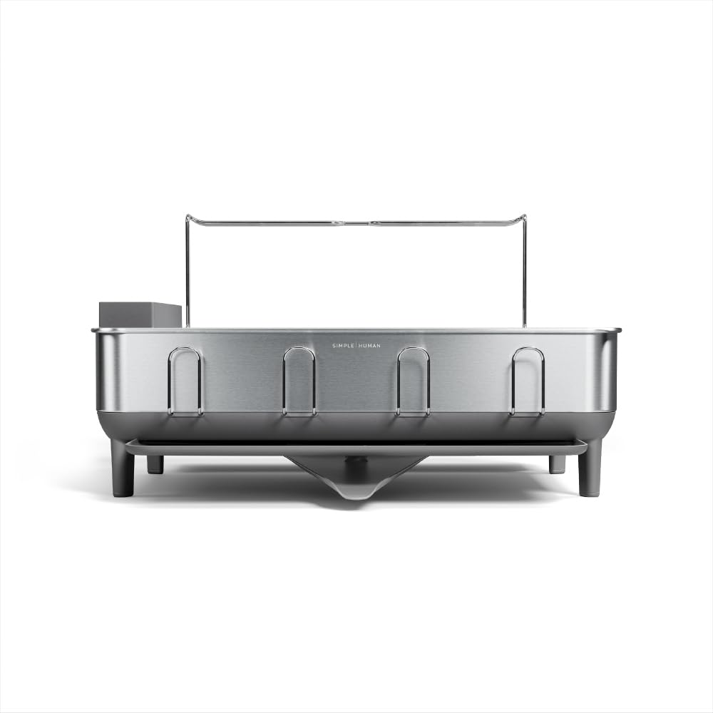 simplehuman dishrack front view showing large capacity and sleek finish benefits rapid drying