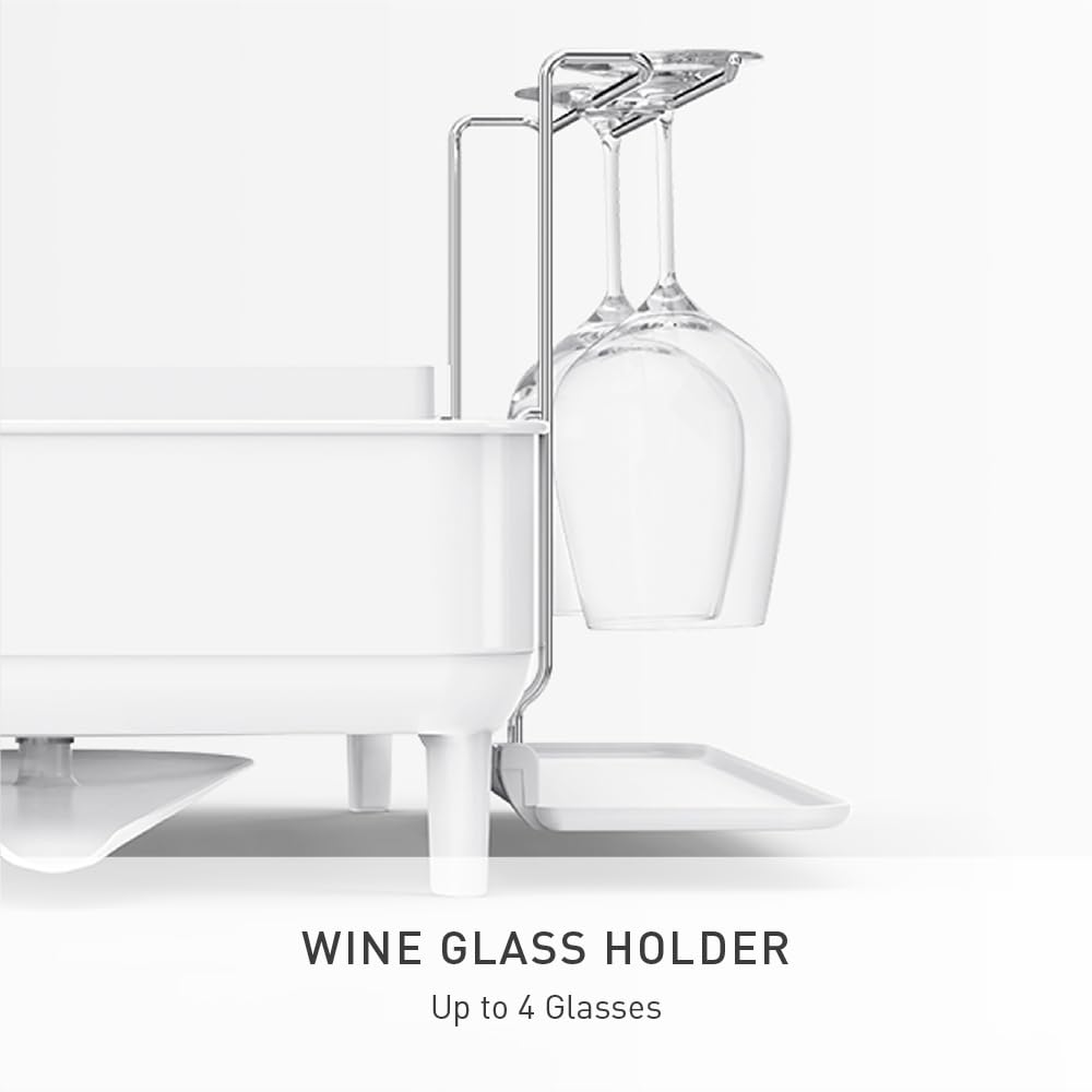 simplehuman dishrack on modern kitchen counter keeps dishes organized and dry