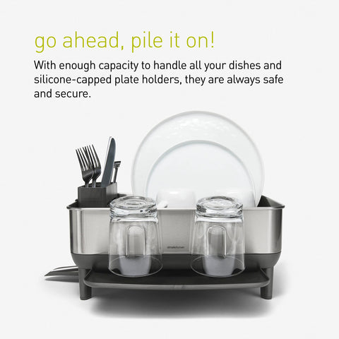 simplehuman dishrack in a small kitchen setting illustrating compact, modern utility