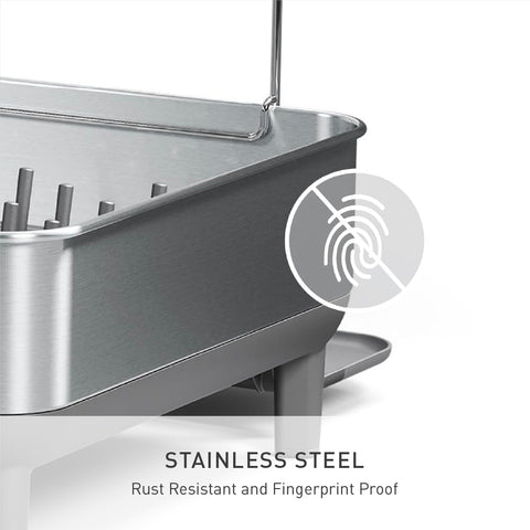 simplehuman dishrack with plates and pots for size comparison and sturdy support benefit