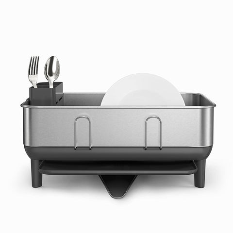 simplehuman close-up of 360-degree swivel spout draining directly into sink for no mess