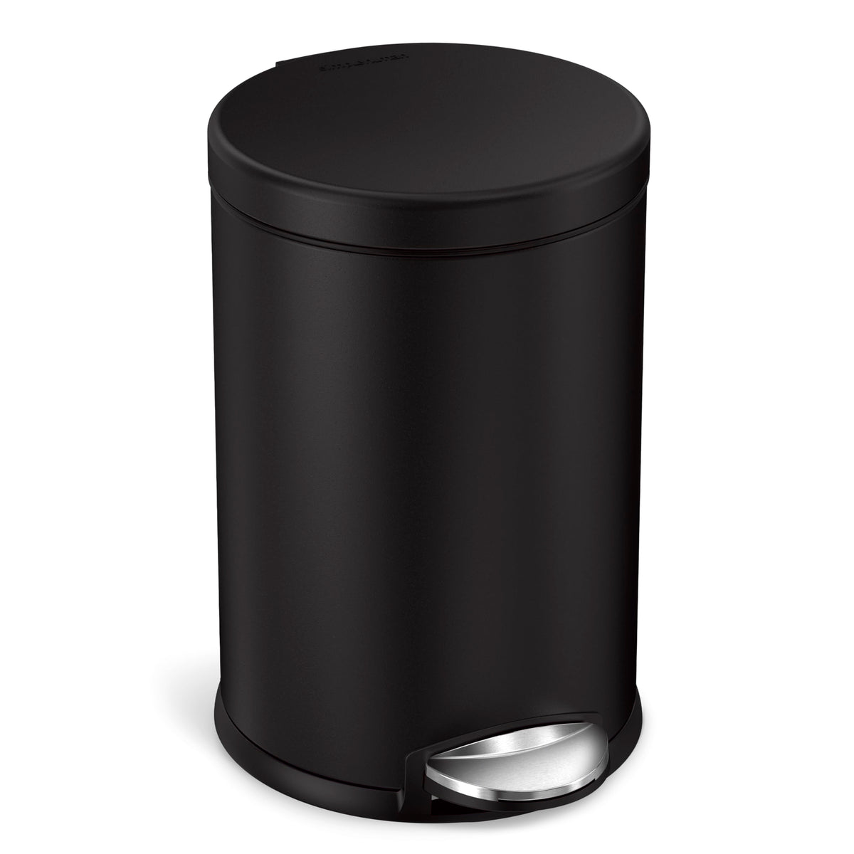 simplehuman matte black front view showing compact shape and clean lines