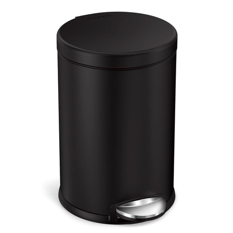 simplehuman matte black front view showing compact shape and clean lines
