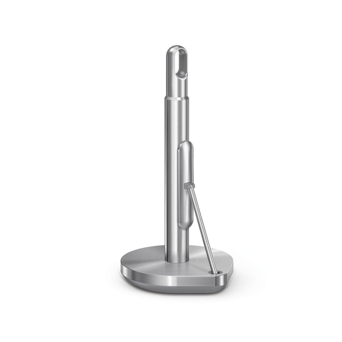 simplehuman front view showing brushed stainless holder and stable placement