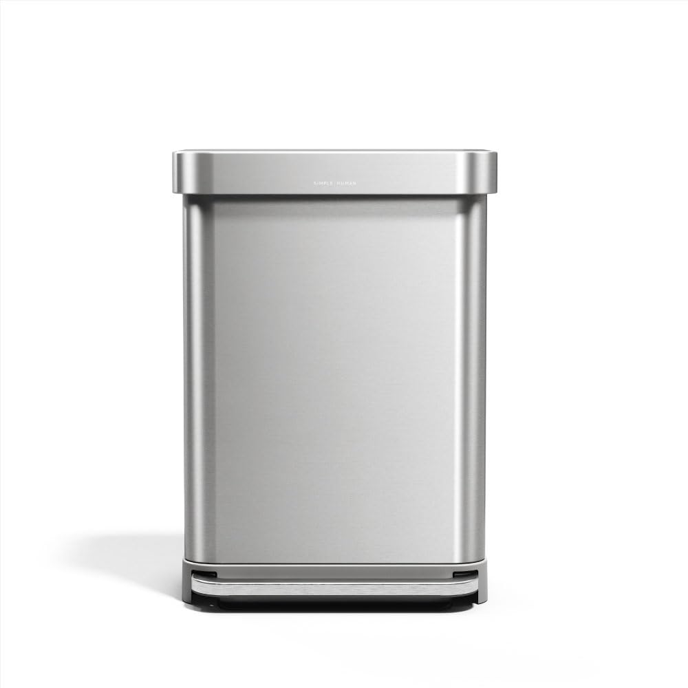 simplehuman front view brushed stainless showing sleek design and space saving