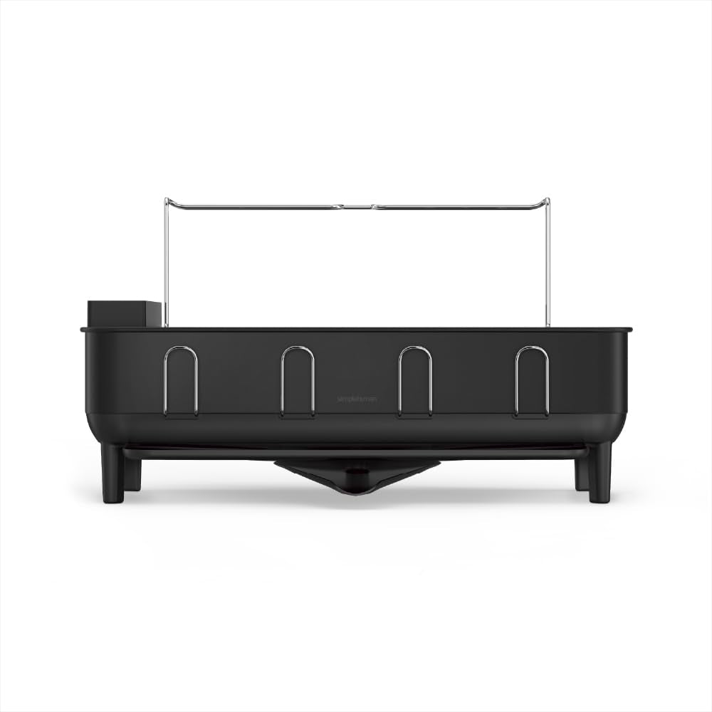 simplehuman matte black dishrack front view showing modern design and space saving