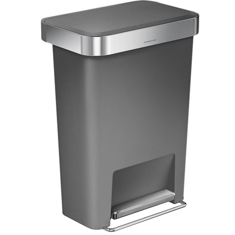 simplehuman front view showing grey can and tidy design for neat kitchens
