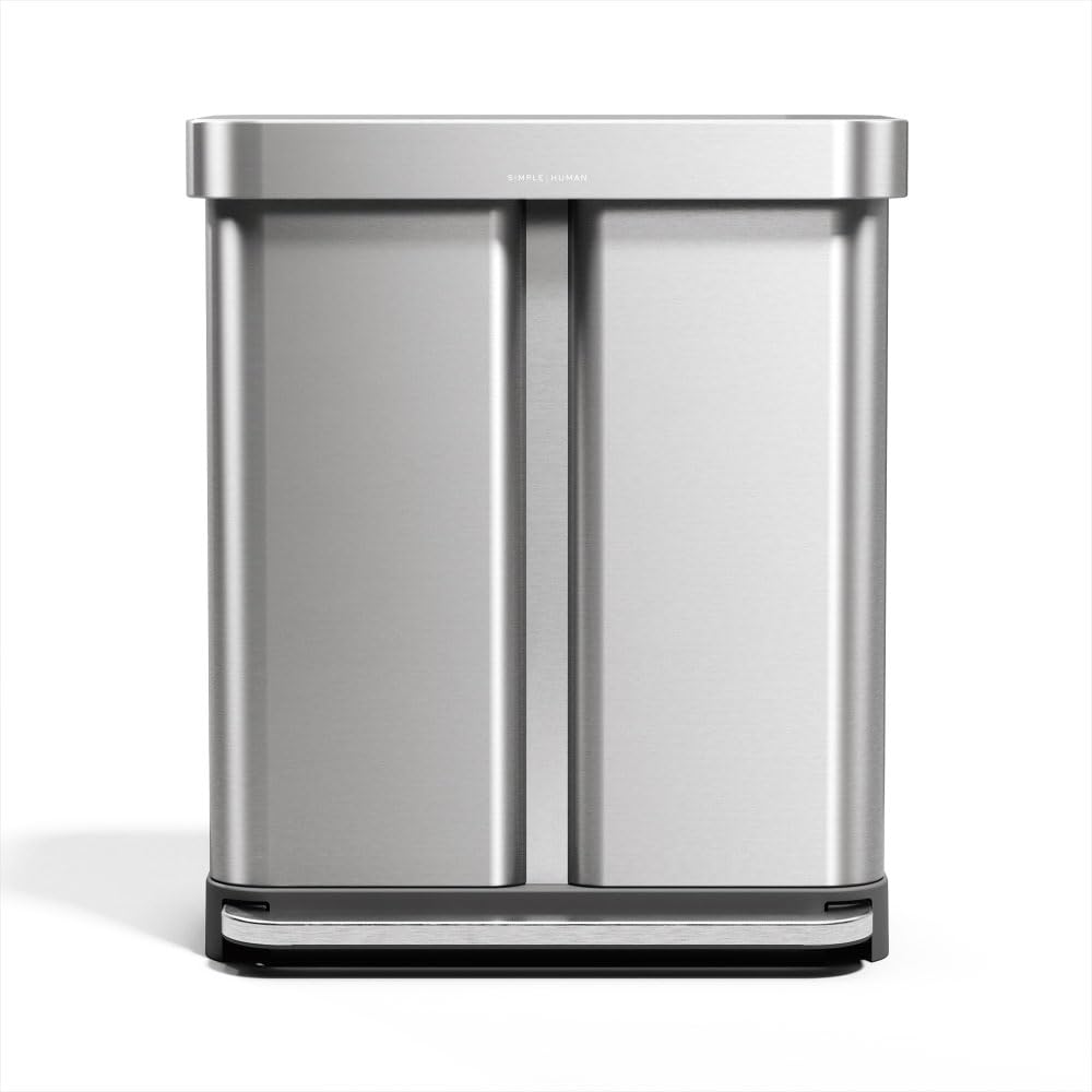 simplehuman front view of recycler showing dual compartments and neat organization