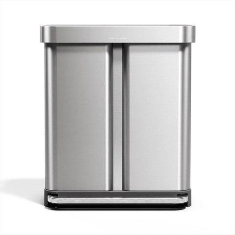 simplehuman front view of recycler showing dual compartments and neat organization