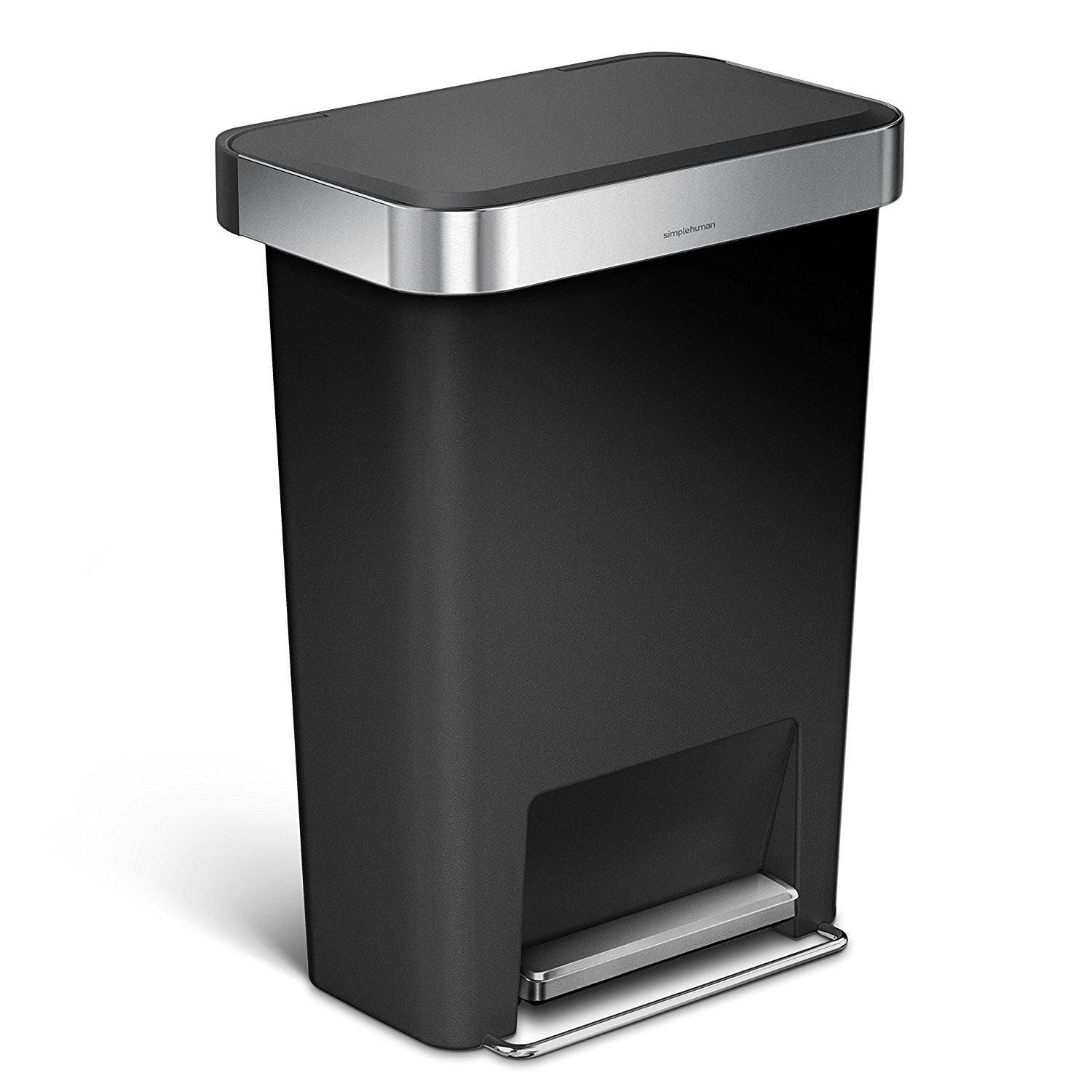 simplehuman front view of the hybrid 45L can shows tidy silhouette and easy access benefit