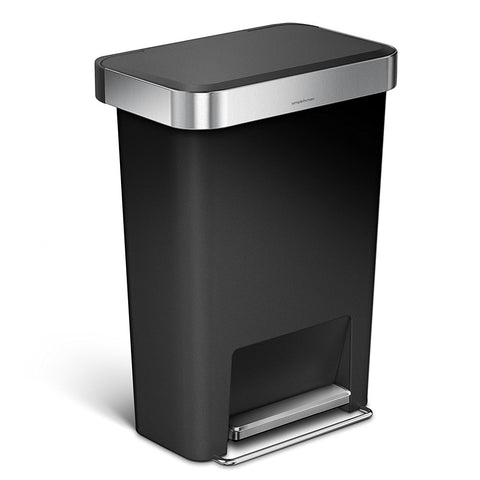 simplehuman front view of the hybrid 45L can shows tidy silhouette and easy access benefit