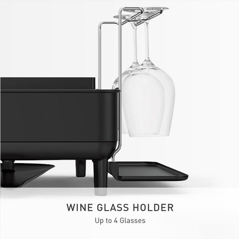 simplehuman dishrack on countertop in modern kitchen demonstrating tidy drying