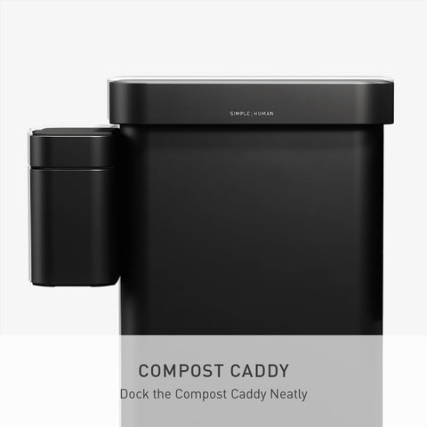 simplehuman step can in a modern kitchen showing discreet fit beside cabinets