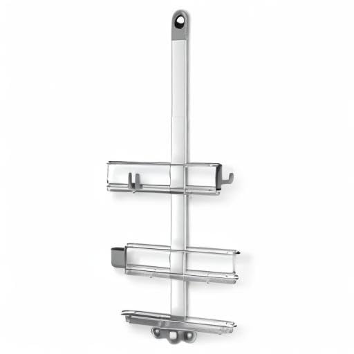 simplehuman shower installation lifestyle shot showing tidy storage and family-friendly reach