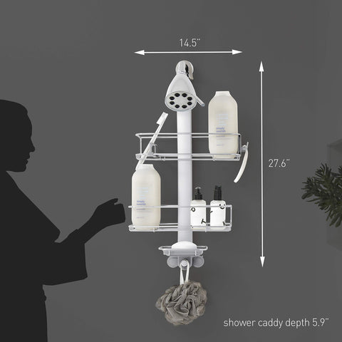 simplehuman caddy in shower setting demonstrating tidy modern bathroom storage